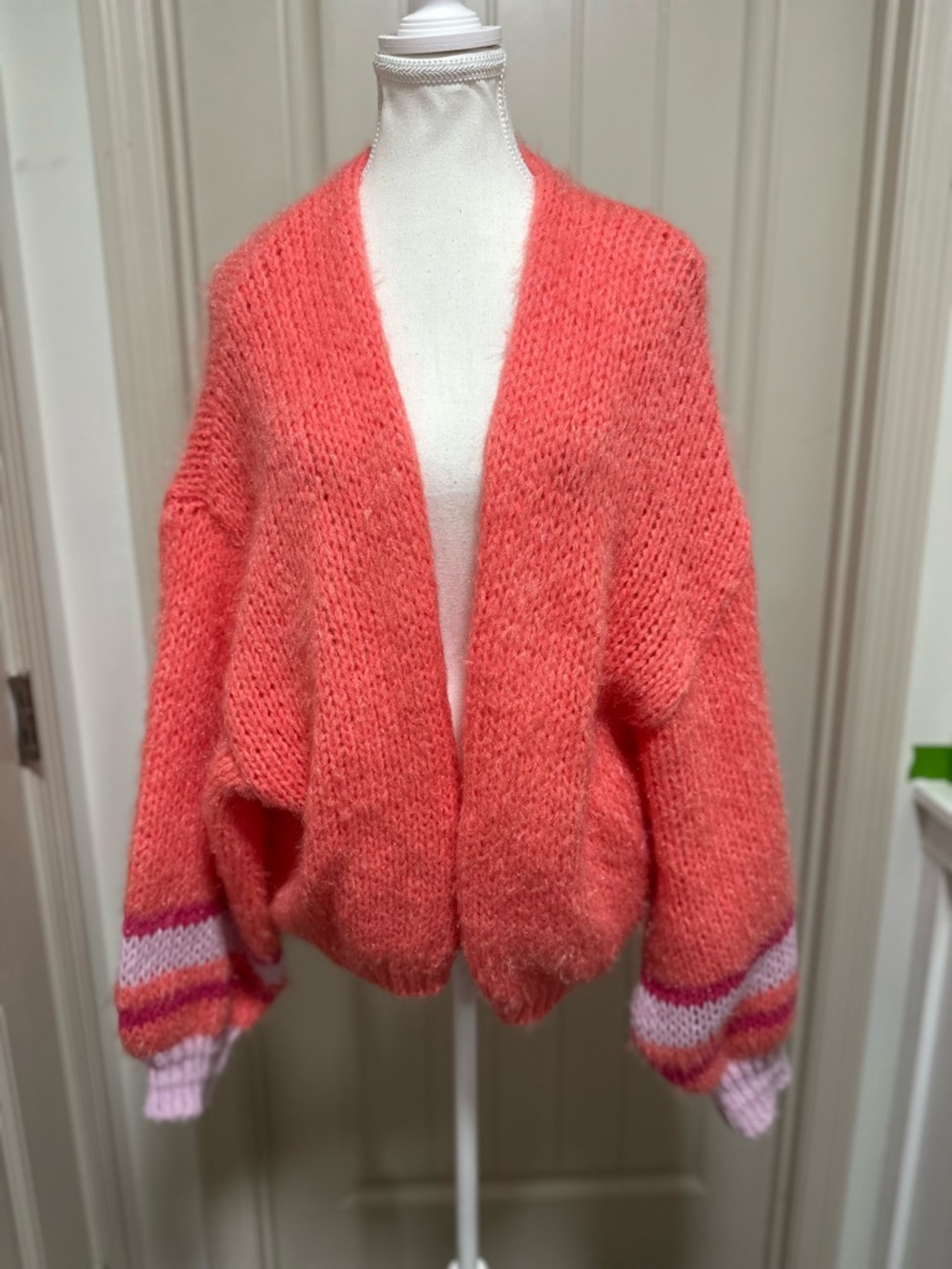Anthropologie Coral-Pink Mohair-Blend Open Cardigan